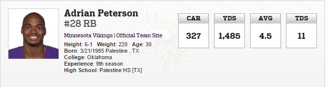 Adrian Peterson 2015 stats