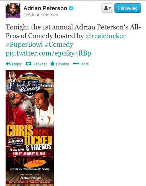 adrian peterson comedy showcase super bowl